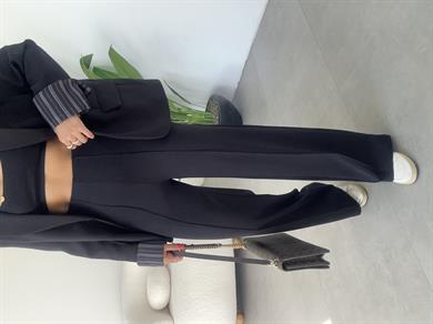 Siyah Modal Önü Çimalı Palazzo Pantolon