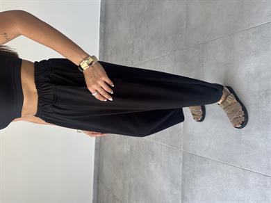 Siyah Modal Paça Tutturmalı Pantolon