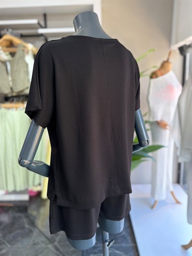 Siyah Modal Şortlu Tshirt Takım