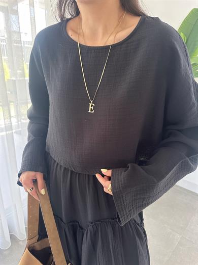 Siyah Müslin Uzun Kollu Bluz