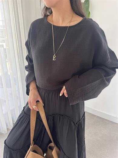 Siyah Müslin Uzun Kollu Bluz