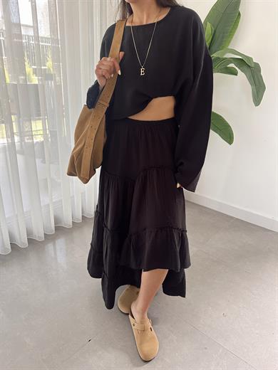 Siyah Müslin Uzun Kollu Bluz