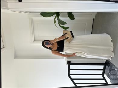 Siyah-Naturel Askılı İki Renk Elbise