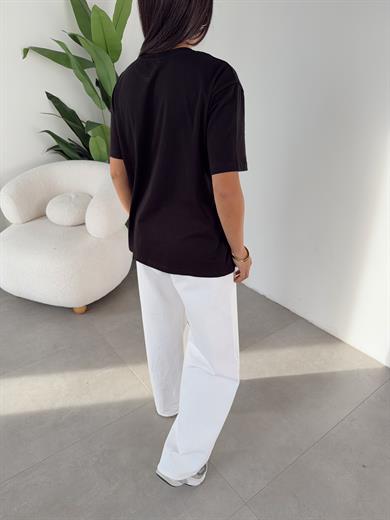 Siyah Ny Teddy Nakışlı Bisiklet Yaka Tshirt