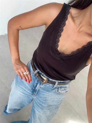 Siyah Ön Arka Dantel Atlet