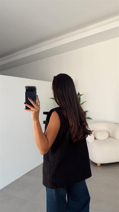 Siyah Önden Bağlamalı Yelek