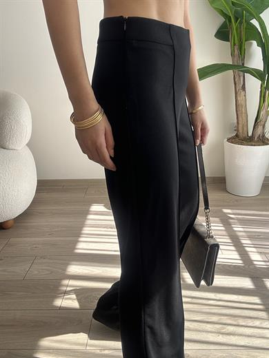 Siyah Önden Dikiş Detaylı Kumaş Palazzo Pantolon