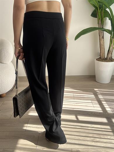 Siyah Önden Dikiş Detaylı Kumaş Palazzo Pantolon