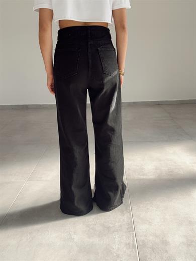 Siyah Önden Fermuar Çimalı Pantolon