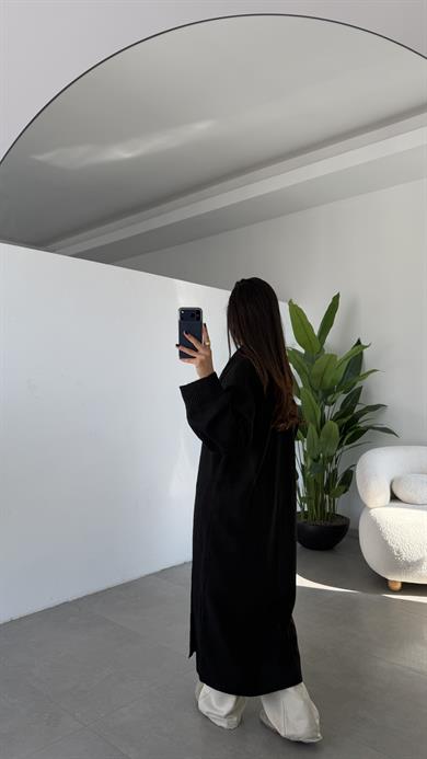 Siyah Önü Açık Şal Yaka Hırka