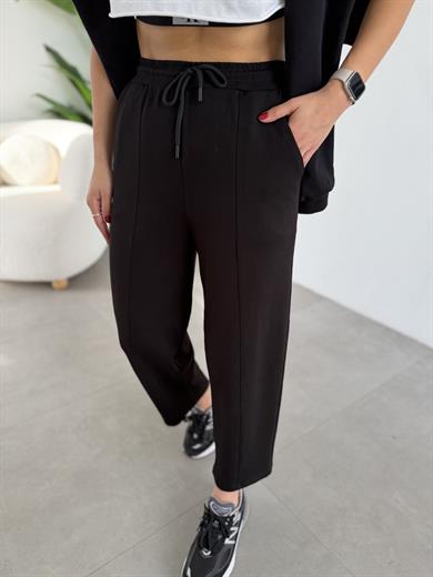 Siyah Önü Çimalı Modal Eşofman Altı