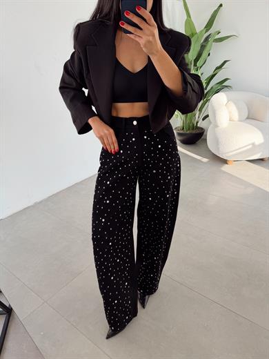 Siyah Önü Taş Barell Pantolon