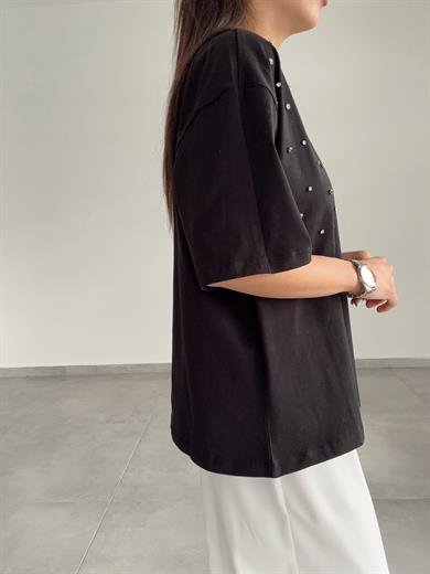 Siyah Önü Taşlı Tshirt