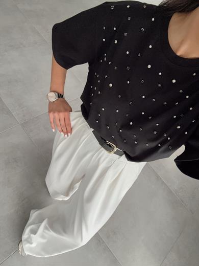 Siyah Önü Taşlı Tshirt