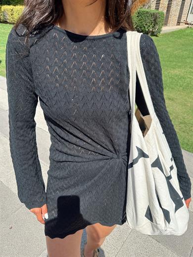 Siyah Örme Triko Elbise