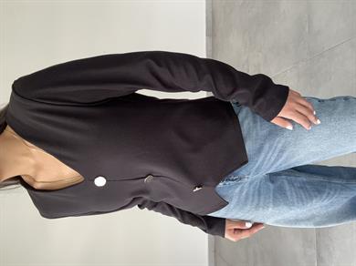 Siyah Ottoman Gold Düğmeli Bluz