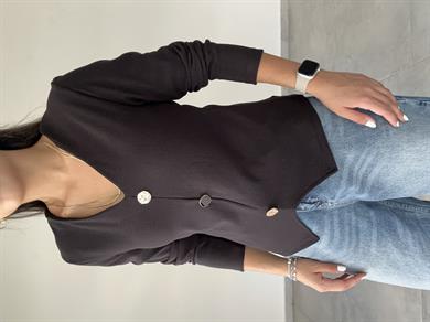 Siyah Ottoman Gold Düğmeli Bluz