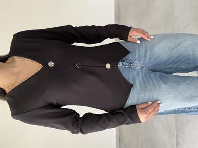 Siyah Ottoman Gold Düğmeli Bluz