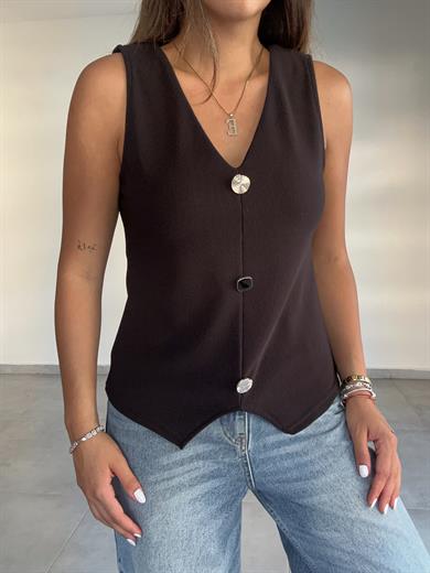 Siyah Ottoman Gold Düğmeli Yelek