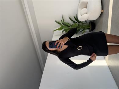 Siyah Ottoman Kruvaze Tokalı Bluz