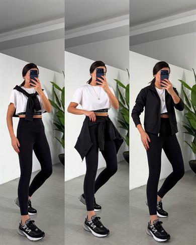 Siyah Oys Fermuarlı Taytlı Takım