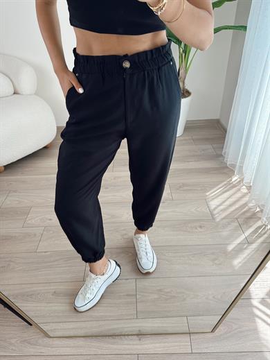 Siyah Paçası Lastikli Pantolon