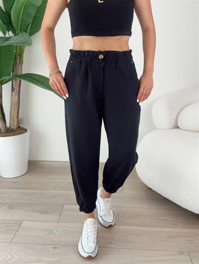 Siyah Paçası Lastikli Pantolon