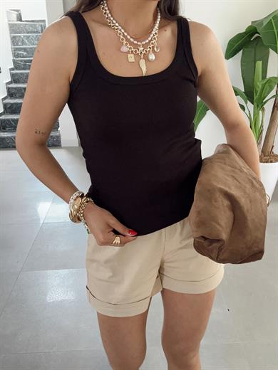 Siyah Pamuk Penye U Yaka Atlet