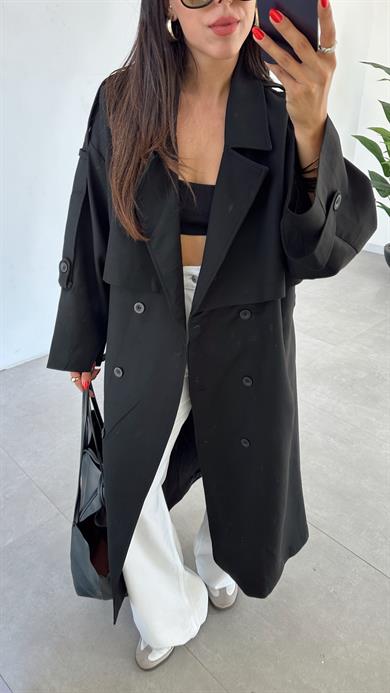 Siyah Poliviskon Trençkot