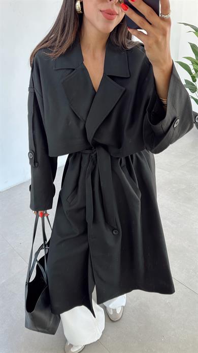 Siyah Poliviskon Trençkot