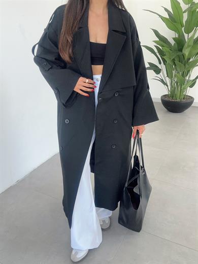 Siyah Poliviskon Trençkot