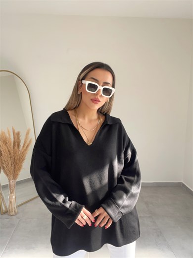 Siyah Polo Yaka Kazak