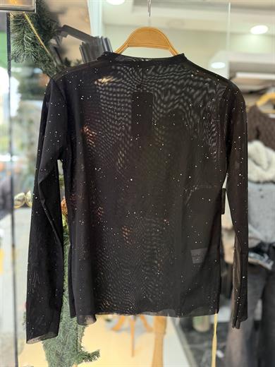 Siyah Pul Detaylı Transparan Bluz