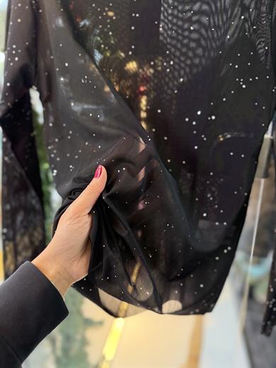 Siyah Pul Detaylı Transparan Bluz