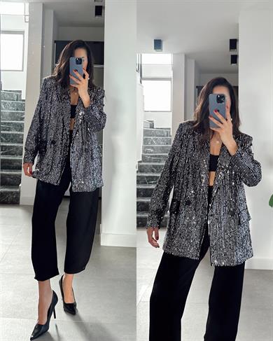 Siyah Pullu Blazer Ceket