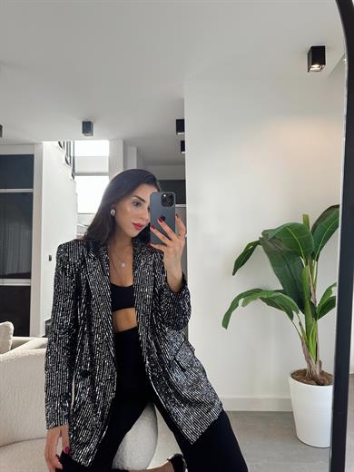 Siyah Pullu Blazer Ceket