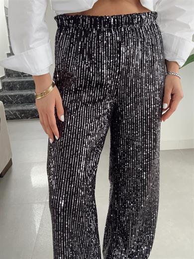 Siyah Pullu Bol Paça Pantolon