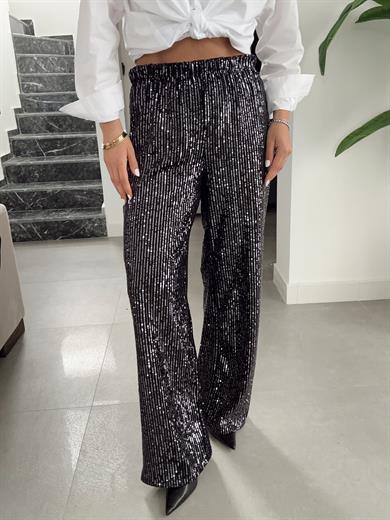 Siyah Pullu Bol Paça Pantolon