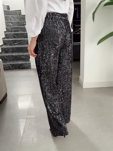 Siyah Pullu Bol Paça Pantolon