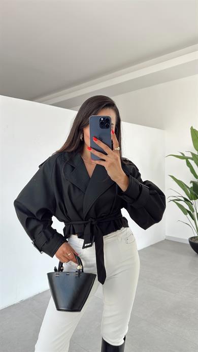 Siyah Reglan Kısa Ceket