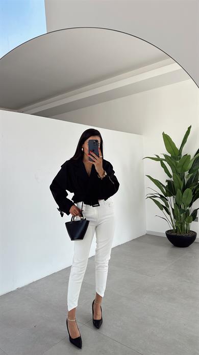 Siyah Reglan Kısa Ceket