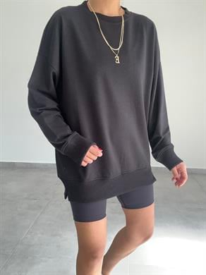 Siyah Rezerve Yanları Yırtmaç Detaylı Sweat