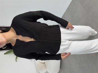 Siyah Saç Örgülü Hırka