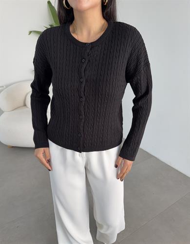 Siyah Saç Örgülü Hırka