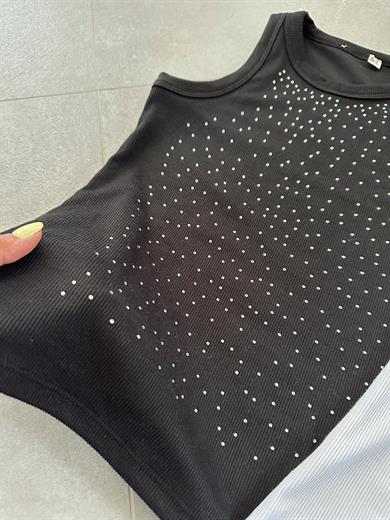 Siyah Serpme Taş Detay Pamuk Dokulu Kaşkorse Atlet