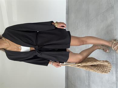 Siyah Şile Şortlu Kimono Takım