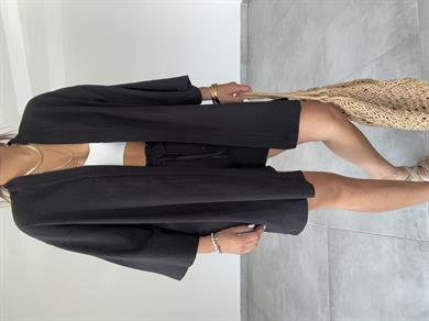 Siyah Şile Şortlu Kimono Takım