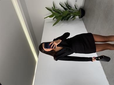 Siyah Simli Kruvaze Çıtçıtlı Body