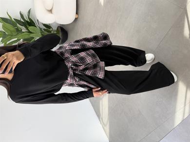 Siyah Sonsuz Kumaş Geniş Kemerli Pileli Eşofman Altı