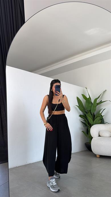 Siyah Sonsuz Kumaş Yan Parçalı Cepli Şalvar